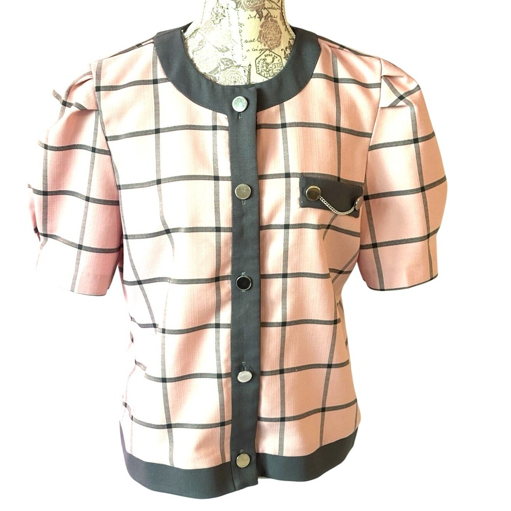 VINTAGE 80's Pink Blue Size 12 Blouse Top Preppy USA GLINDA  Stranger‎ Things